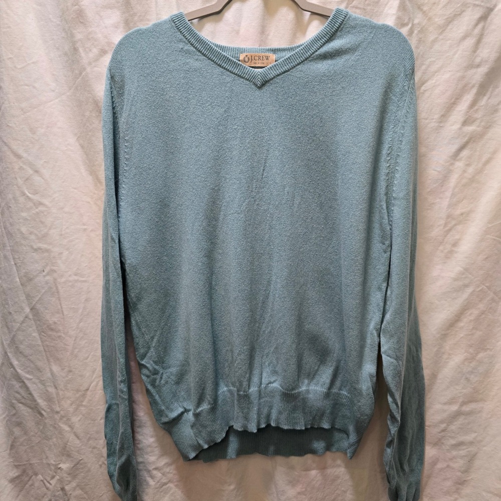 J. Crew sea foam green cotton cashmere blend long sleeve V-neck sweater large